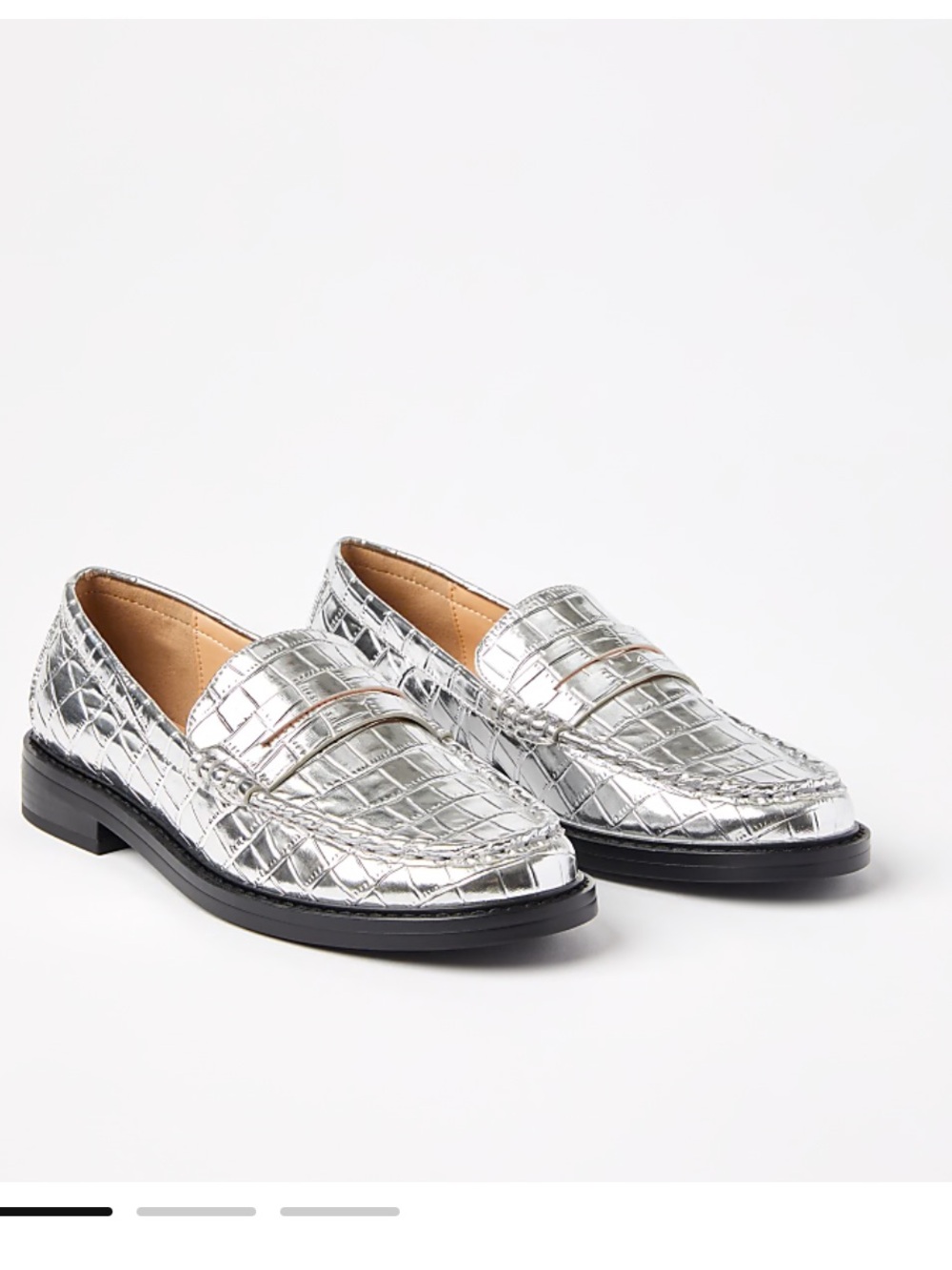 Loft Shoes - silver Metallic Embossed Penny Loafers